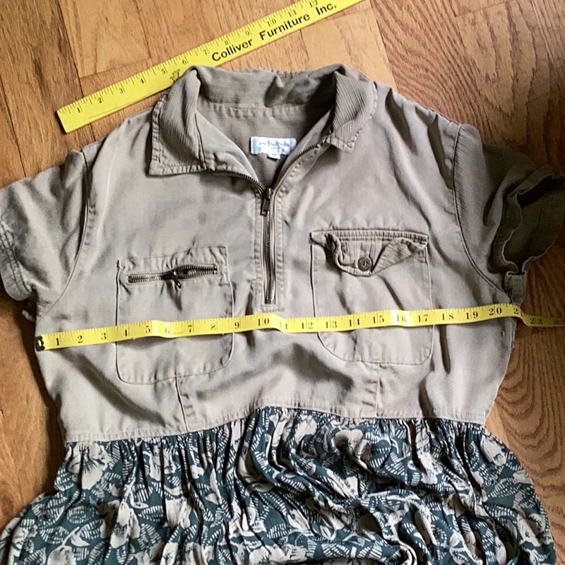 Vintage 90s Jones New York Canvas Floral Maxi Dress Cottage Grunge Khaki